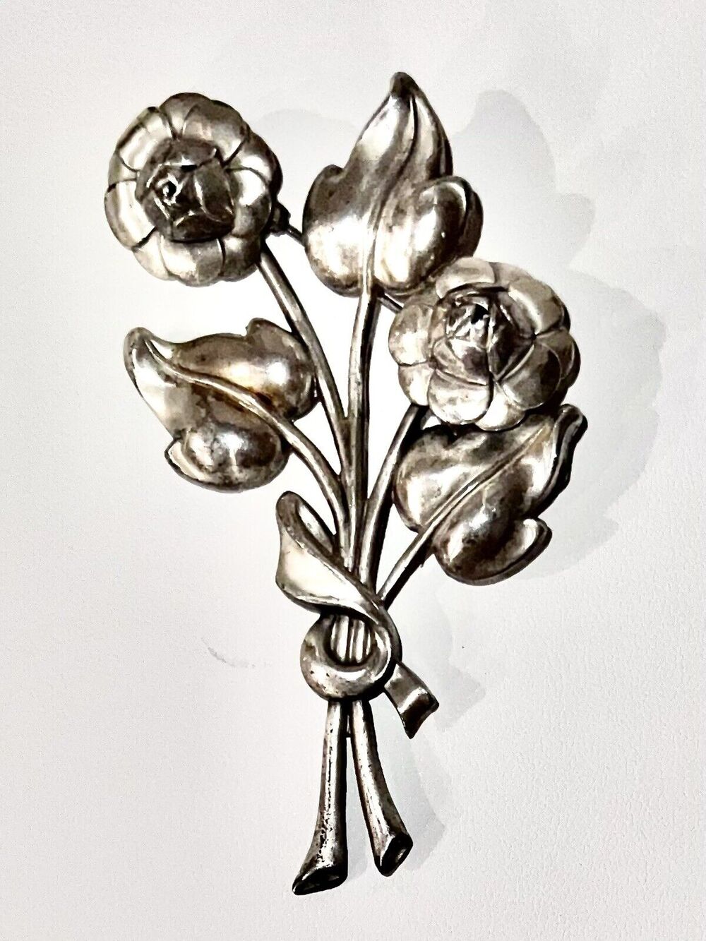 Large Vintage Coro Sterling Silver 925 Floral Bouquet Flower Brooch Pin